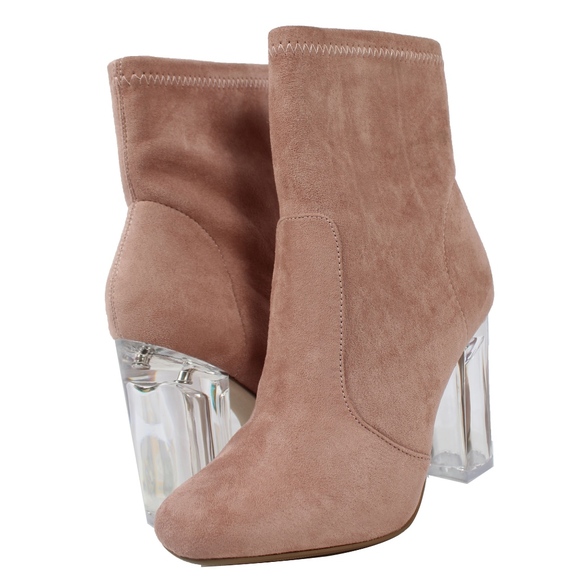 Mauve Faux Suede Clear Block Heel Bootie - Picture 2 of 6
